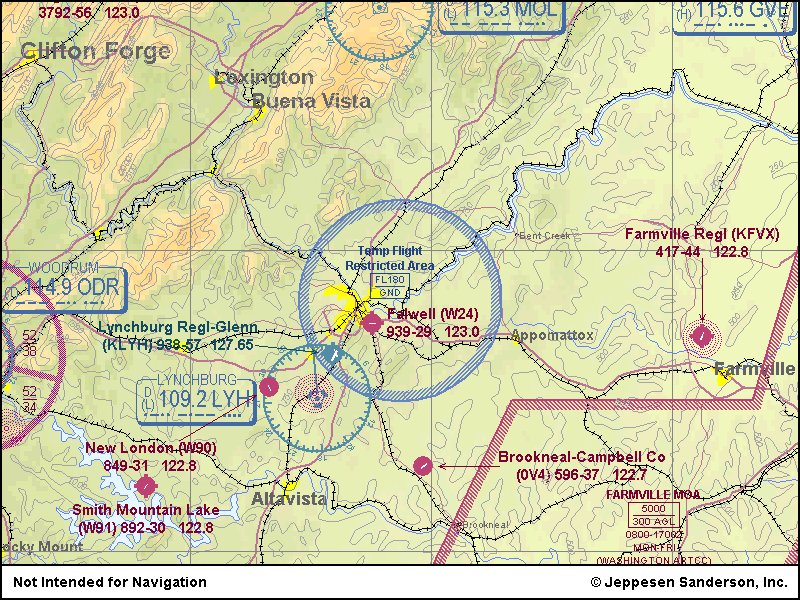 BWXT, Lynchburg, VA. Map
BWXT - 5 miles E of Lynchburg, VA.

FAA has issued a NOTAM (FDC 1/1980) prohibiting all General Aviation flights within a 10 nautical mile radius and below 18,000 feet of numerous nuclear sites throughout the United States. 
Keywords: BWXT, Lynchburg, VA.