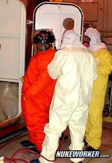 Plenum Workers in Bubble Hoods and Bomb Gear
Keywords: Los Alamos National Lab LANL