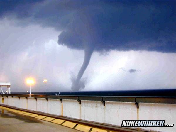 Calvert Cliffs
The F5 Tornado as seen from the Baltimore Gas & Electric (BGE) Calvert Cliffs Nuclear Power Plant in Lusby, MD as it begins it's trek across the Chesapeake Bay. This photo was shot looking east, close to the plant's water intake systems.
Keywords: Calvert Cliffs Nuclear Power Plant