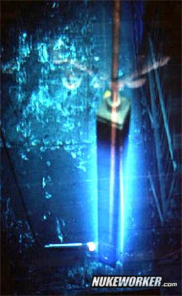 Connecticut Yankee Fuel Bundle
A Fuel bundle being transfered under water, demonstrating Cerenkov Radiation (That blue glow).
Keywords: Connecticut Yankee (Haddam Neck) Fuel Bundle