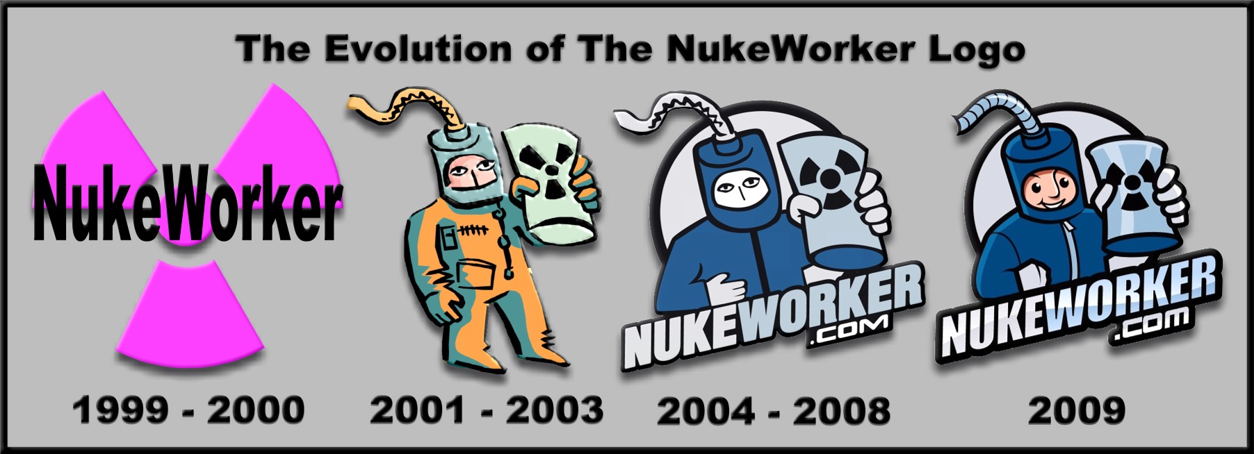 The Evolution of The NukeWorker Logo
The NukeWorker Logo from its birth in 1999 to to 10 year Aniv. in 2009
