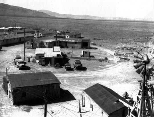 Base Camp
A portion of the Alamogordo Bombing Range was chosen as the site for the Trinity Test. This section of the test site was located at McDonald Ranch, which served as assembly headquarters for the atomic device. All of these temporary buildings were removed after the test.
