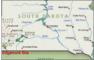 The former mill site mill is located immediately east of Edgemont, Fall River County in southwestern South Dakota.
