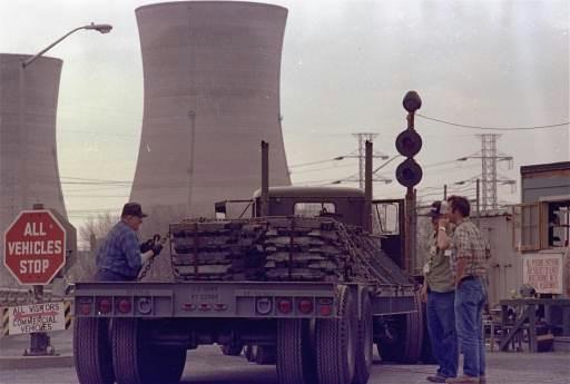 Three Mile Island
Lead bricks aboard U.S. Navy flat bed truck entering plant at Three Mile Island in Middletown, Penn., March 1, 1979. Cooling towers are seen in the background.
Keywords: Three mile Island Nuclear Power Plant (TMI) near Harrisburg Pa in Middletown Penn