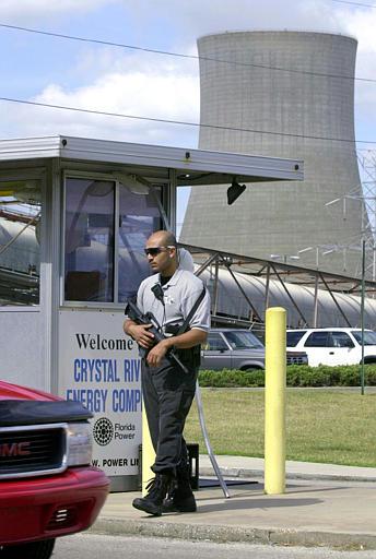 Crystal River Security
Armed with an M-16 rifle, Citrus County Sheriff's Deputy Joseph Casola stands guard outside Florida Power's Crystal River Energy Complex, which includes a nuclear power plant, Wednesday afternoon Oct. 31, 2001 in Crystal River, Fla. Power plants around the coutry are on a heightened sense of security after the FBI announced a possible terrorist attack in the coming days. (AP Photo/Chris O'Meara)
Keywords: Crystal River Nuclear Power Plant