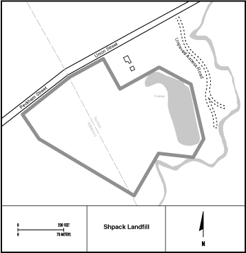 Shpack Landfill Site Map
Shpack Landfill (FUSRAP Site)

The Shpack Landfill is located about 65 kilometers (40 miles) southwest of Boston in the towns of Norton and Attleboro, Massachusetts. The landfill began operating in the 1960s as a landfill for both industrial and domestic wastes. The landfill was closed under court-order in the mid-1960s. In the late 1970s a concerned citizen who detected elevated radiation levels at the site contacted the Nuclear Regulatory Commission. It was confirmed that there was radioactivity present that was above acceptable limits and probably originated from activities performed by Texas Instruments (formerly known as M&C Nuclear, Inc.). The landfill contains wastes that are contaminated with high-enriched uranium, low-enriched uranium, natural uranium, depleted uranium, radium and various chemicals. Macroscopic amounts of high-enriched uranium and other radioactive materials were removed during a 1980s survey by Oak Ridge personnel. The site was part of the Formerly Utilized Sites Remedial Action Program (FUSRAP). The FUSRAP Program was transferred to the United States Army Corps of Engineers (USACE) in 1997 in accordance with the Energy and Water Development Appropriations Act for FY 1998. 
