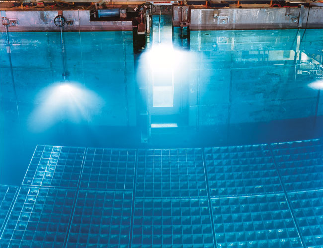 Vogtle Fuel Pool
The Remains of Power: A water pool holding spent nuclear fuel rods at Vogtle. Until the underground repository at Yucca Mountain, Nev., is completed (construction is not expected to start before 2011), nuclear plants must store their own waste.
Keywords: Vogtle fuel_pool