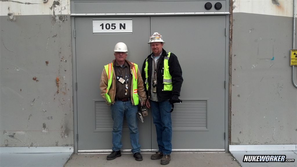 Jack Conrad and Jeff Powell
This is now the only access to the old power block 105N, 
N Rx Hanford.  We had just finished the surveys which will be used for future entries (every 5 years or so).

