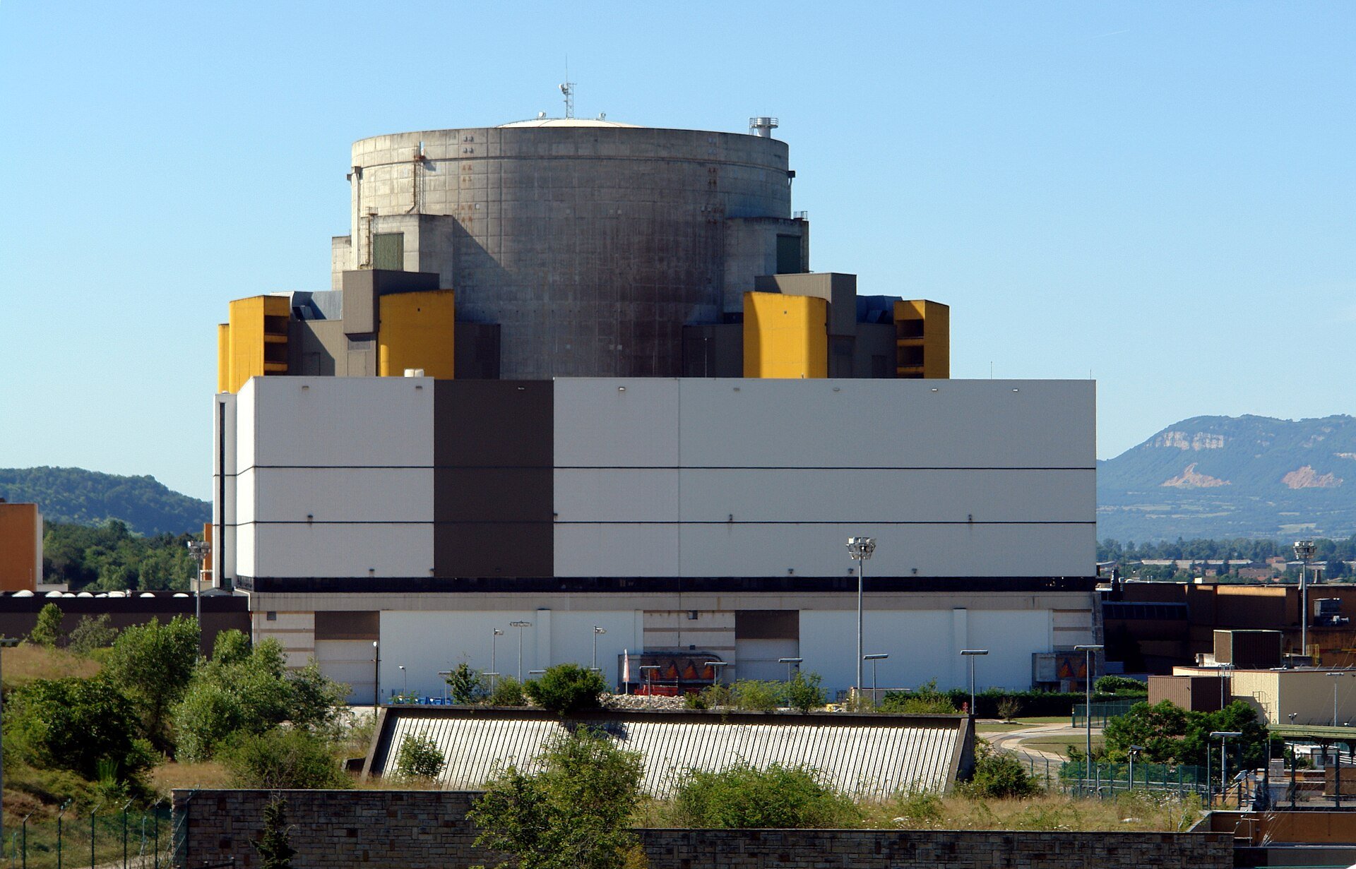 Super Phenix reactor building with yellow trim