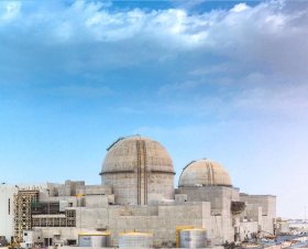 Barakah two reactor domes under blue sky