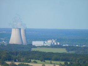 Belleville cooling towers and plant across fields