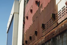 Greifswald rusty perforated building facade