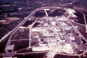 La Hague aerial view of plant site in pinkish tones