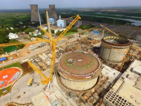 Kakrapar aerial view of construction with crane