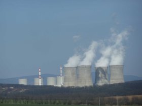 Mochovce cooling towers with rising steam